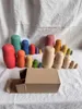 Classificação de nidificação empilhamento brinquedos crianças de madeira faia arco-íris empilhados tigela bonecas matryoshka série artesanato jogo aberto 24323