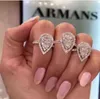 Classic Wedding Ring Fine Jewelry 925 Sterling Silver Pear Cut White Topaz CZ Diamond Gemstones Eternity Female Women Engagement B8316639