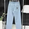 Nanyou högkvalitativ xiaoxiang broderi bantning rakt fit womens denim byxor korrekt version