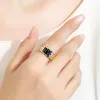 Lyxigt dubbelskikt CZ Crystal Rings 14K Yellow Gold Big Black Geometric Square Stone For Women Men Par Wedding Party Jewelry