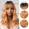 Wigs Bob Wavy Synthetic Wigs With Bangs for Women Blonde Ombre Medium Length Water Wave Wig Heat Resistant Fiber Hair Party Cosplay