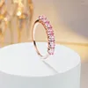 Clusterringen Zoete roze diamant 925 zilveren rijringset met hoog koolstofverguld roségoud Veelzijdig voor dames