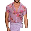 Chemises habillées pour hommes Hommes Hommes Chemise See-Through Revers Top Lâche Fleur Imprimé Boutons À Manches Courtes Respirant Coatmens Drop Livraison A Dh2NB