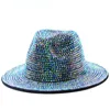 Unisex Voller Diamant Einstellbare Fedora Hüte Frauen Breiter Krempe Strass Panama Kappe Männer Persönlichkeit Jazz Caps Party Bühne Top Hut 240314