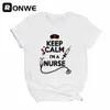 Damen-T-Shirt „Stay Calm“, Krankenschwester-Print, kurzärmelig, schwarz, Damen-T-Shirt, Damen-Retro-Top, T-Shirt, Damen-Harajuku-Straßenkleidung, gerades Boot 240323