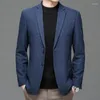 Men's Suits England Style Men Blue Gray Wool Blazers Spring Autumn Elegant Sheep Woolen Jacket Suit Male Outfit Of The Day Office Fashion