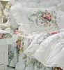 Pastoral Princess White Bedding Set Luxury Korean Style Flower Print Ruffles Duvet Cover Bed Skirt Bedspread Pillowcases Cotton 240318