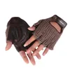 Cykelhandskar Läderfingerfria handskar Mesh Motocross Fishnet Car Driving Tactical Gloves Motorcykeltillbehör Arbetscykling Menshandskar 240322