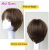 Wigs AS Heatresistant synthetic short hair, black brown highlighting white tea gray, cold brown cosplay wig for women
