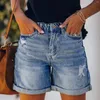 Damskie szorty dżinsy mody mody High Street Cool Summer Sexy Regularne Rolled Up Korean Style All-Match z kieszenią