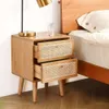 Olusmane Nightstand Easy Assembly Solid Oak Wood Mid Century Modern Night Stand with 2 Rattan Drawers Small Bedside Table Sturdy&dual 15.75 "L 13.78" W X 21.26