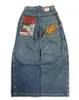 Harajuku Street JNCO Jeans Poche Brodée Baggy Denim Pantalon à Jambes Larges Homme Hip Hop Rétro Mode Taille Haute Droite 240320