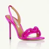 Aquazzura Love Satin Rhinestes Crystal Sandals Stiletto Heels Sandals 105mm Women Women Luxury Designers أصلي أحذية مسائية من الجلد Siz 96oq#