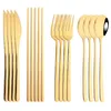 Servis set guld 304 rostfritt stål uppsättning bärbar bordsartikn knivgaffel sked pinnar 16st flatvaror bestick miljövänligt