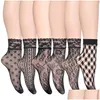 Socks & Hosiery Vintage Lace Ladies Summer Floral Mesh Elastic Transparent Short Ankle Lolita Women Dress Fishnet Black Femalesocks D Dh9Ov