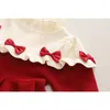 女の子のドレス秋の冬の甘い弓の赤いプリンセスドレスベビーガールウォームニットセーターカジュアルコットン服