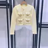 Cardigan à col rond/jupe tricotée à paillettes jaunes pour femmes, tricots gaufrés jaunes, printemps et été 2024