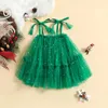 Girl Dresses 0-4 Years Infant Baby Kids Tulle Dress Xmas Party Sleeveless Tie-Up Straps Ruffle Sundress Sequins Dots A-Line