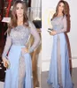 Light Blue Evening Dresses Full Beads 2017 Side Split with Long Sheer Sleeves Floor Length Saudi Arabic Styke Prom Gowns5109281