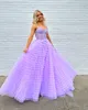 Lavendel en linje prom klänning puffy tiered kjol älskling formella aftonklänningar eleganta lår delade klänningar för speciella tillfällen tyllrock de soiree