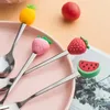 Dinnerware Sets 1/2PCS Stainless Steel Spoon Fork Fruit Colorful Cute Pattern Dessert Children's Of Kitchen Accessories