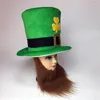 Basker leprechaun hatt rekvisita semester tjock St. Patricks dag topp vuxna barn grönt patrick med skägg droppar