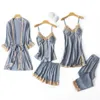 ملابس نوم للسيدات y 5pcs pajamas set v-neck nighties ware home jonsligee nightwear lingerie pijama spring nighty robe drop dropen otkal