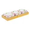Наборы столовых приборов Керамические тарелки для закусок с деревянным подносом Квадратные миски Сервировочная тарелка для закусок в японском стиле Хранение 2