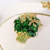 Dangle Earrings Elegance Simplicity Plant Green Rhinestone Corsage Brooch Flower Basket Brooches For Women Luxury Dress Pins Decoration