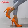 Aphixta Orange Luxury Crystals Buckle Pimp Super High 12cm Heels Heels Heels Pumps Women Women Pointed Tee Party Party Pumps 240318