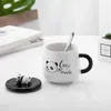 Tazze Tazza in ceramica Panda dipinta a mano creativa Tazza da acqua per colazione simpatico cartone animato con coperchio Cucchiaio regalo per coppia