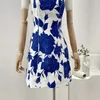 Robes décontractées Blanc Bleu Rose Fleur Imprimer Sans Manches Tube Mini Robe 2024 Haute Qualité Femmes Vêtements