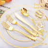 Party Decoration 25Guest Golden Rose Gold Plastic Cutary Set Crystal Clear Cutery-Set Dinner Knife Fork Födik Födelsedagshushåll