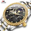 Tevise Luxury Men Stailness Steel Band Automatic Watch Fashion Men Moon Moon Phase Diamond Luminous Mechanical Clock340o