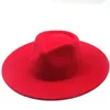 Chapéus de aba larga Bucket Chapéus Novo 9.5cm Womens Wide Brim Lã Rosa Fedora Chapéu Estilo Britânico Inverno Cavalheiro Elegante Womens Jazz Church Hat 24323