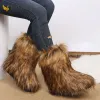 ブーツの女性のぬいぐるみ暖かいファジースノーブーツ女性のふわふわフォックスファーブーツラグジュアリーフットウェアガールズガールズズファーファーボットファッション冬の靴