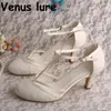 Dress Shoes Wedopus Lace Sandals For Women Wedding T-strap Ivory Bride 3 Inch