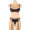 Lingerie grande taille, ensemble trois points Chubby MM, anneau en acier Sexy ajouré, soutien-gorge chaud, porte-jarretelles 975286