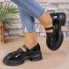 Pumps Black Patent Leather Mary Jane schoenen Dames enkel Buckle dikke hakken pumps vrouw 2023 herfst dik platform loafers schoenen dames