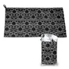 Towel Hidden Mouse Scroll Silver On Black Quick Dry Gym Sports Bath Portable And Damask