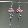 Dangle Chandelier Brincos Cloisonne Esmalte Rosa Flor De Lótus Borla Pequeno Sino Thai Sier 925 Para Mulheres Estilo Étnico Brincos Longos Retr Otswx