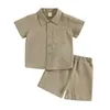 Ensembles de vêtements Mode Enfants Garçons Shorts Ensemble Chemise boutonnée à manches courtes avec taille élastique pour décontracté quotidien 6 mois-4 ans