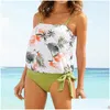 Maillots de bain pour femmes 40 feuilles imprimé floral bikini ensemble femmes lâche taille haute maillot de bain bretelles spaghetti y noeud tankini drop livraison dhgen