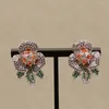 Dangle Earrings GGジュエリーファッションCubicZirconiaCZ Pave Flower Stud for Lady Gift