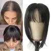 Toppers cheveux naturels noirs avec frange pour femmes, Base en soie, 4 Clips, pour cheveux clairsemés