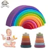 Classificação de nidificação empilhamento brinquedos silicone arco-íris blocos para crianças máquina brinquedos bebê construtor montessori jogos educação presentes 24323