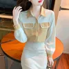 Women's Blouses Business Casual Clothing 2024 Solid Color Tops Long Sleeve Ladies Shirts Fashion Patchwork Interior Lapping