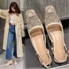 2024 Summer Retro Style Square Headed Mesh Water Diamond Cowhide Sandaler Fashion One Word Buckle Strap Thick Size Women's Shoes Trend 4,5 cm klackar 35-43