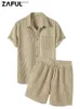 Mäns spårningsdräkter zaful corduroy skjorta och shorts set solid kortärmad skjorta och avslappnad kortärmad uppsättning unisex street kläder tvådelar set z5095109 l240320