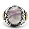 Cluster Rings 925 Sterling Silver Men's Turkey Classic Vintage Set Natural Fluorite Large Stone With Stones